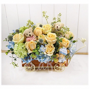 B108  Newborn Baby Boy Flower Basket  B108  Newborn Baby Boy Flower Basket